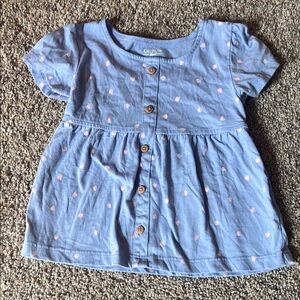 OshKosh B'gosh Blue Flutter Shirt with Pink Strawberries and Button Details